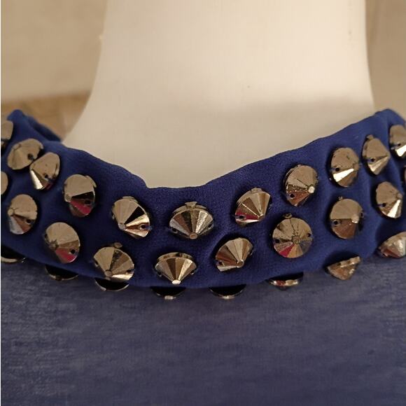 Forever 21 Studded Collar Sheer Navy Mini Dress Large Edgy Party Nightout Retro - Picture 10 of 12